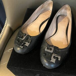Tory Burch Black Leather Flats with Logo size 9.5